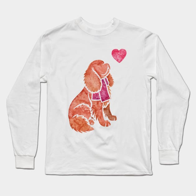 Watercolour Cavalier King Charles Spaniel Long Sleeve T-Shirt by animalartbyjess